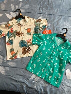 NWTS wonder nation Boys Camp Shirt Lot of 2 Sz 4T Tropical Linen Blend